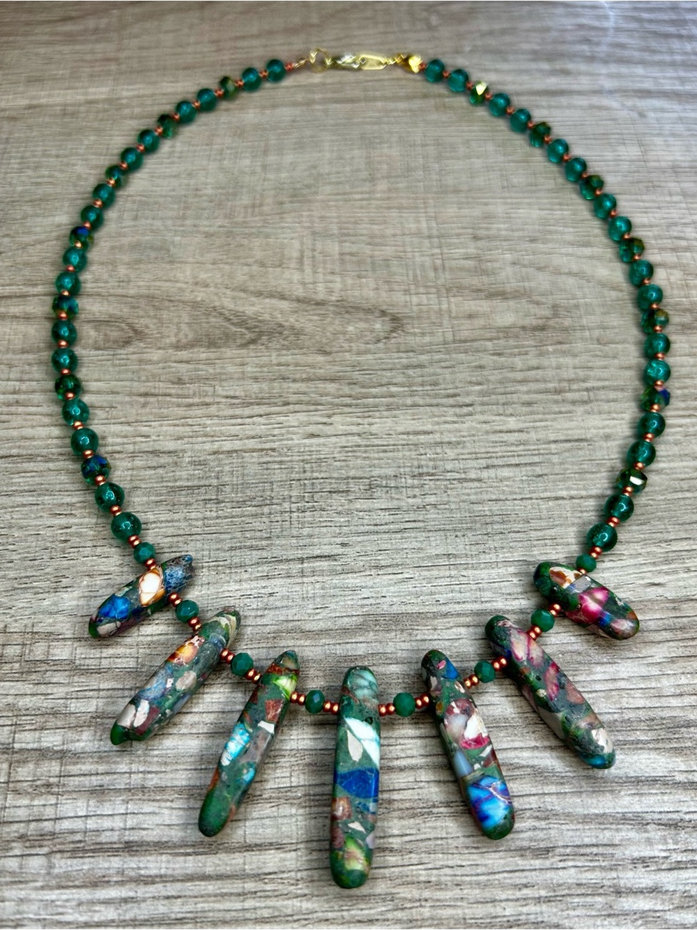 Sea Sediment Jasper & Green Crystal & Glass beaded Handmade Necklace